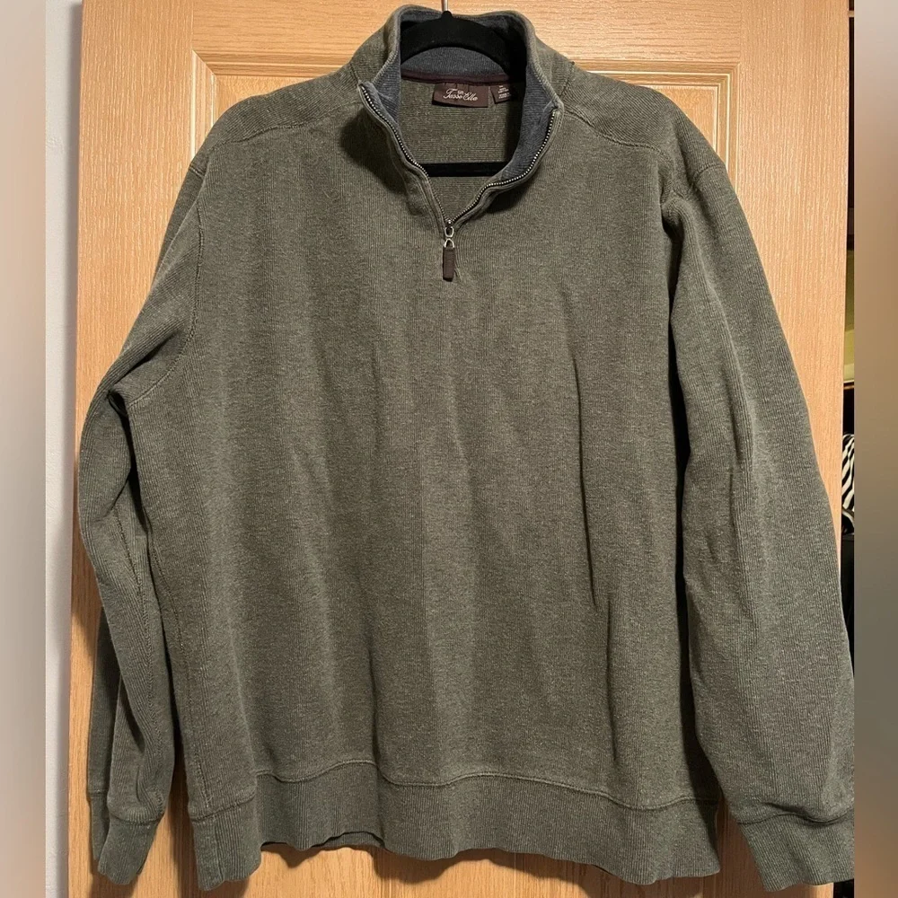 Tasso Elba Men's Green Quarter Zip 100% Cotton Long Sleeve Sweater